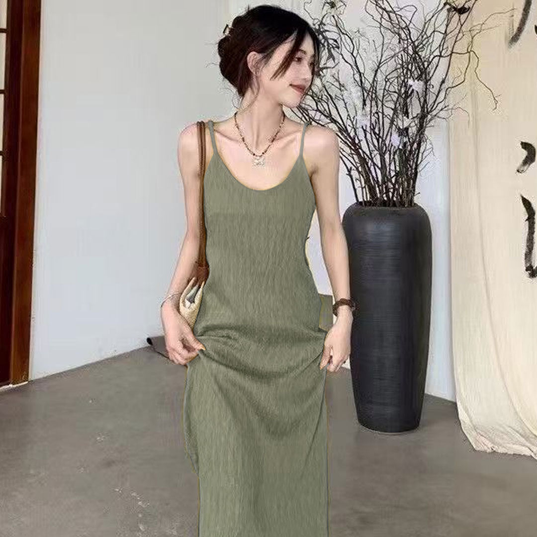 green emerald velvet dress Green Embroidery Han Element Suspender Dress Set main image 0