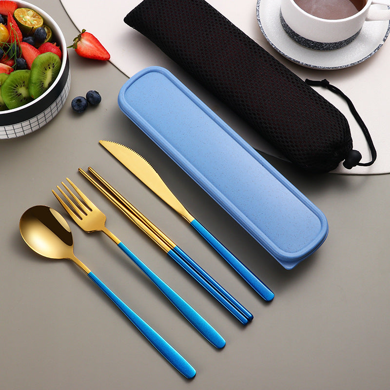 Portable Gold Knife, Fork, and Spoon Set with Stylish Case