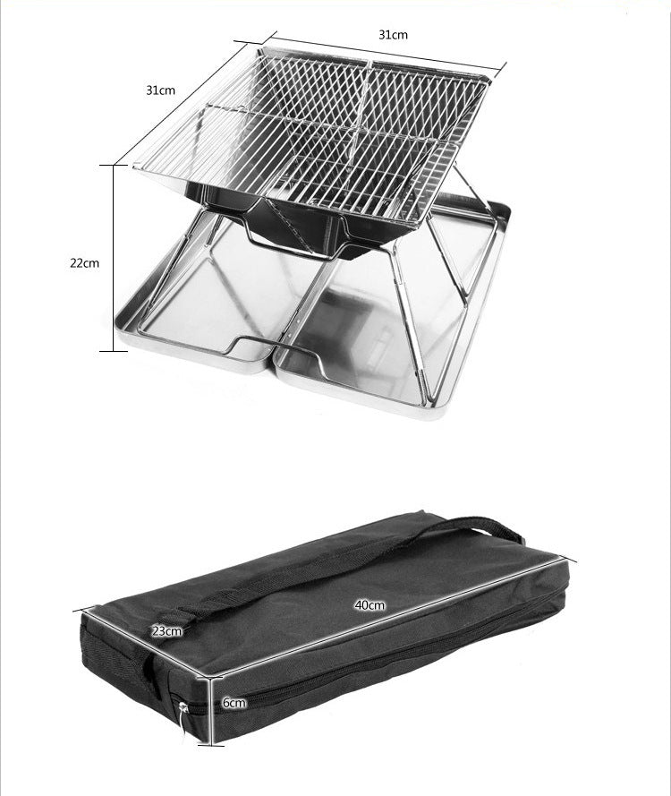 Portable Stainless Steel Grill – Perfect for 3-4 People Picnics