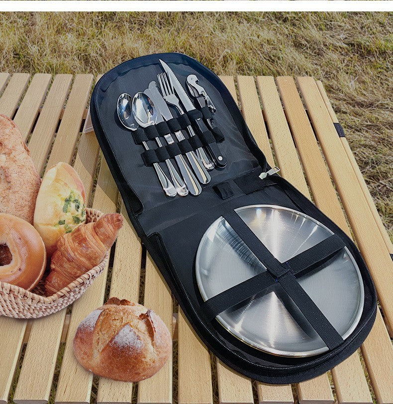 Elegant 4-Person Golden Stainless Steel Camping Cutlery Set