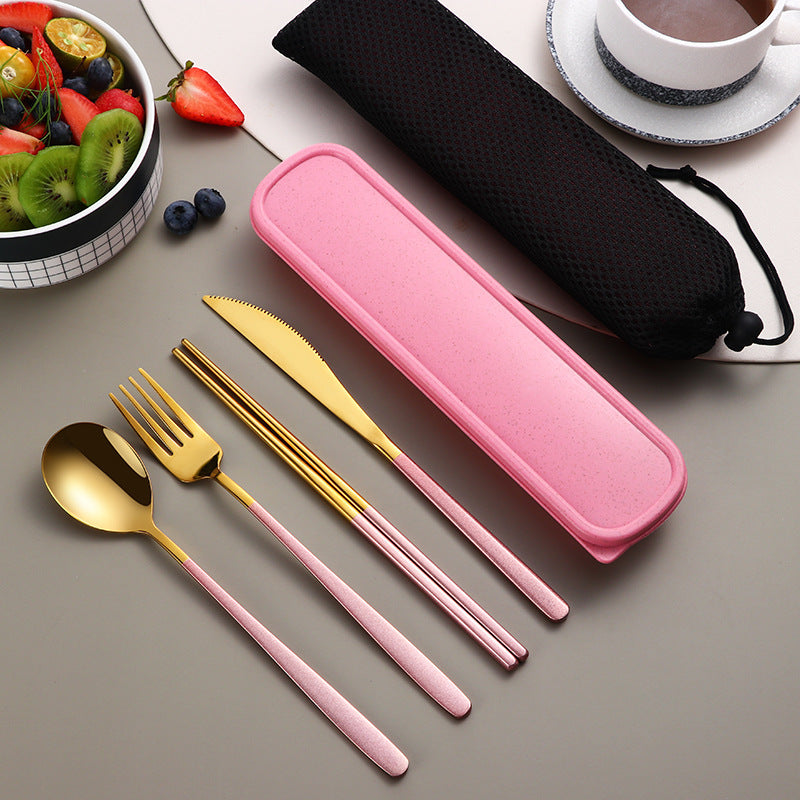 Portable Gold Knife, Fork, and Spoon Set with Stylish Case