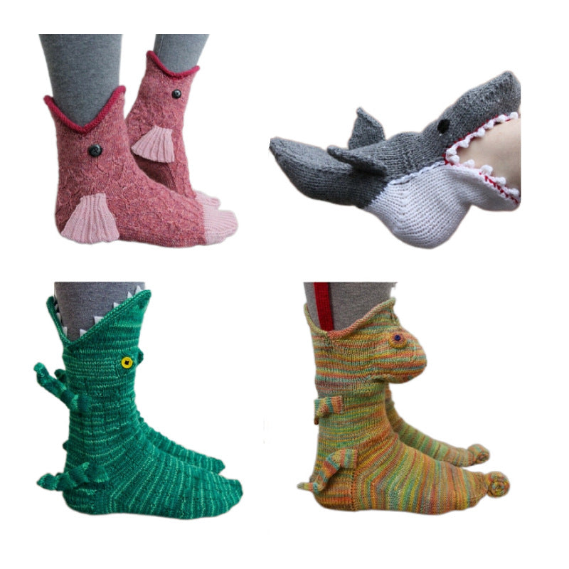 3D Knit Shark Attack Socks – Super Soft & Unique Winter Floor Socks "BEWARE OF THE SHARK BITE!"