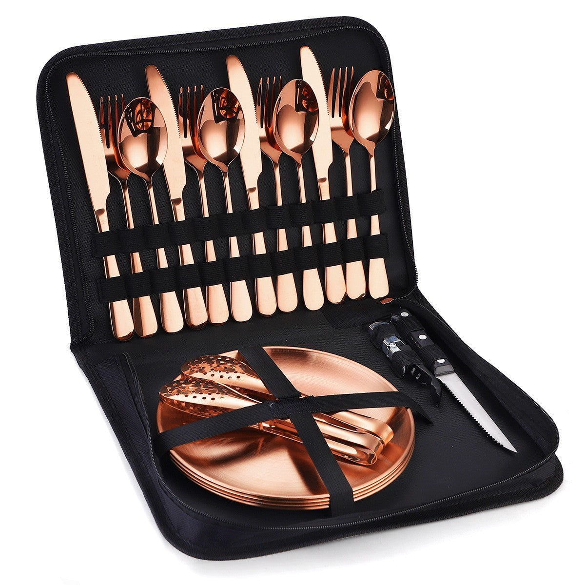 Elegant 4-Person Golden Stainless Steel Camping Cutlery Set