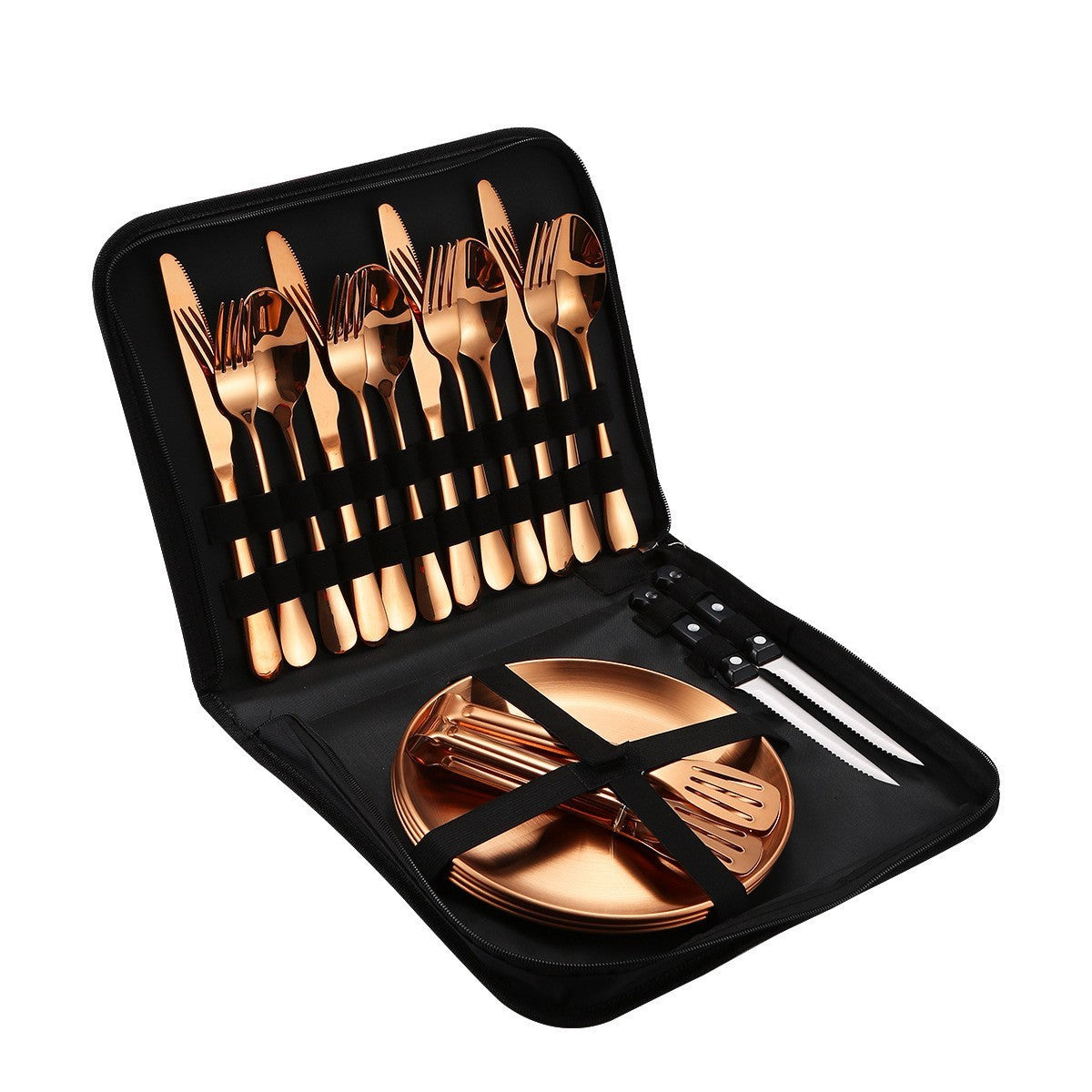 Elegant 4-Person Golden Stainless Steel Camping Cutlery Set