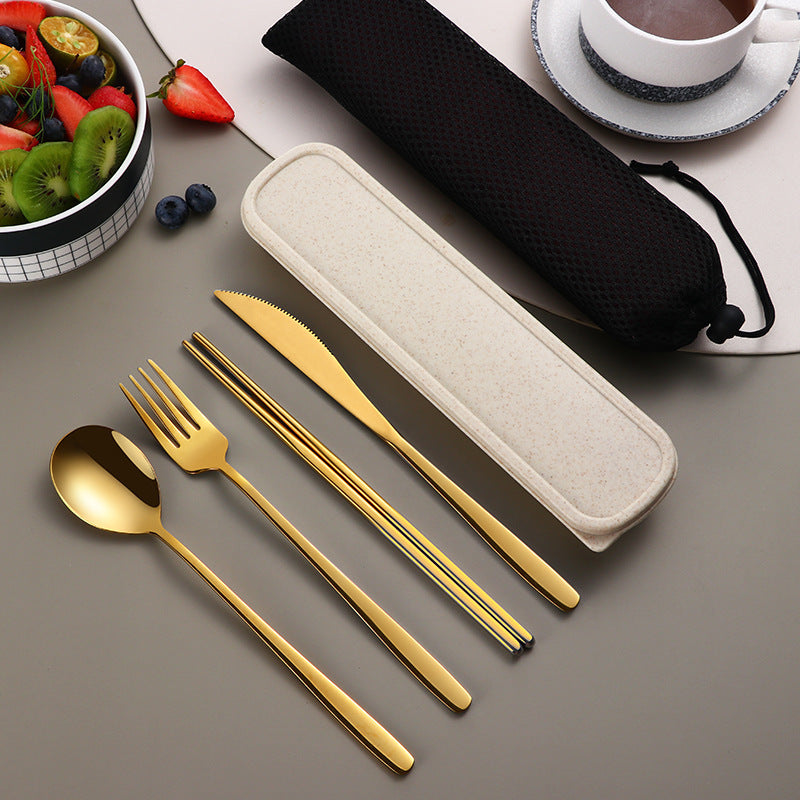 Portable Gold Knife, Fork, and Spoon Set with Stylish Case