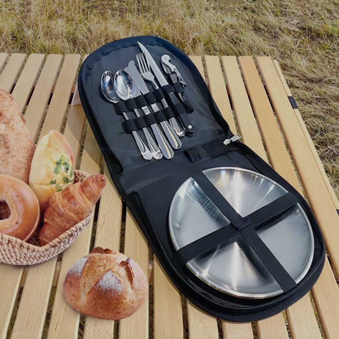 Elegant 4-Person Golden Stainless Steel Camping Cutlery Set