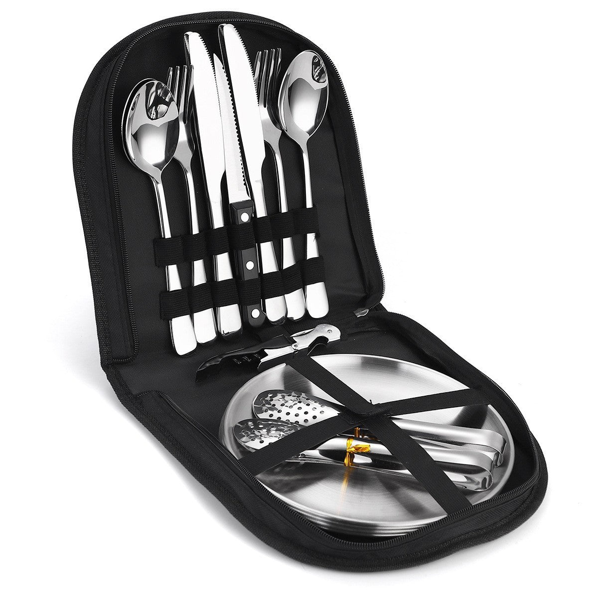 Elegant 4-Person Golden Stainless Steel Camping Cutlery Set