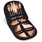 Elegant 4-Person Golden Stainless Steel Camping Cutlery Set