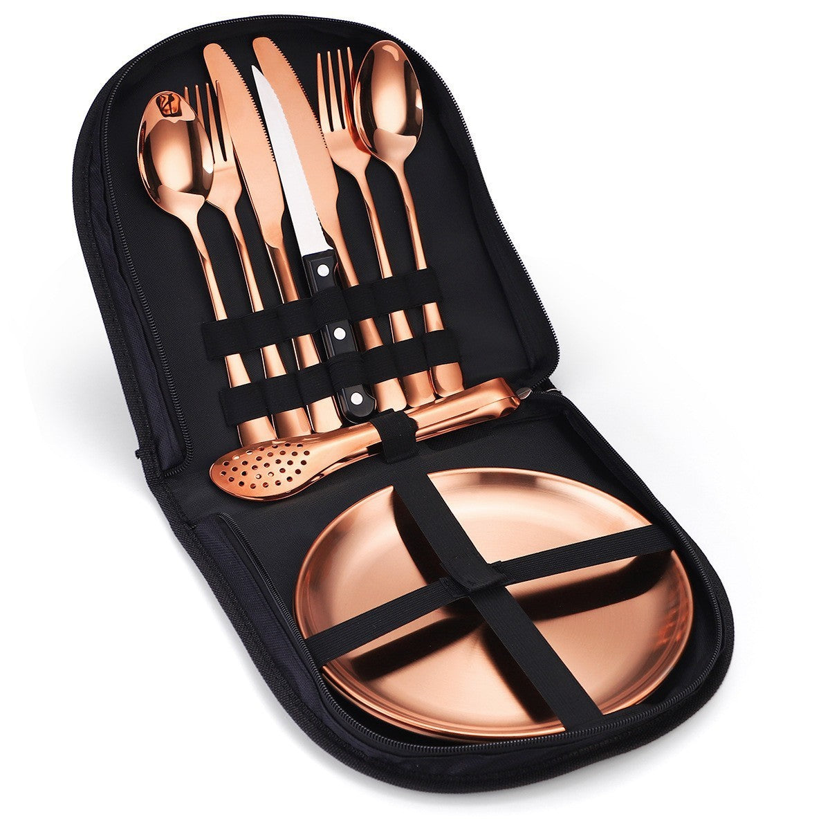 Elegant 4-Person Golden Stainless Steel Camping Cutlery Set