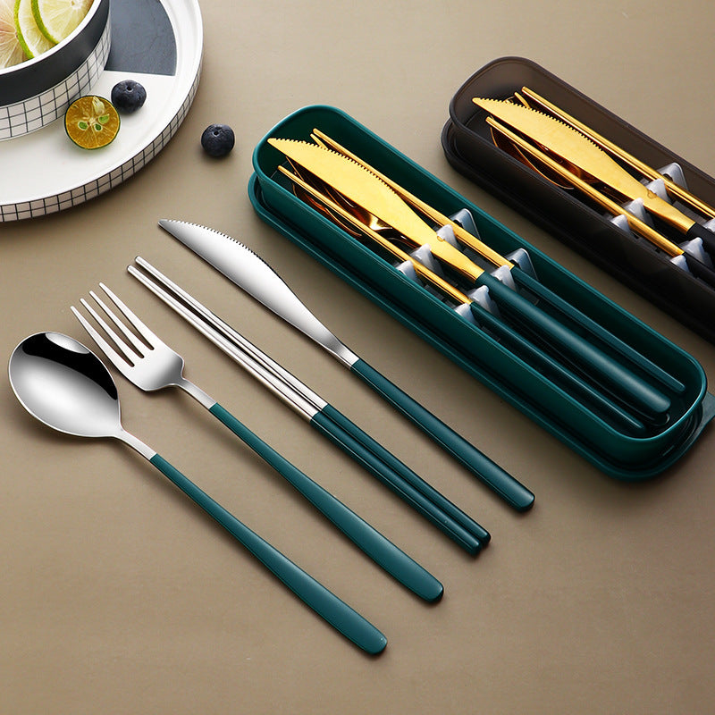 Portable Gold Knife, Fork, and Spoon Set with Stylish Case
