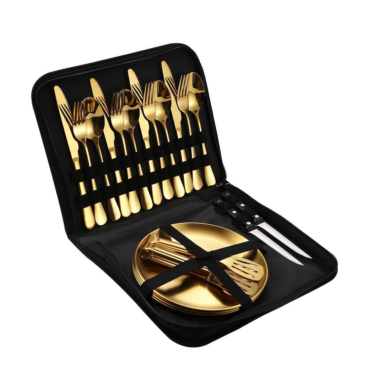 Elegant 4-Person Golden Stainless Steel Camping Cutlery Set