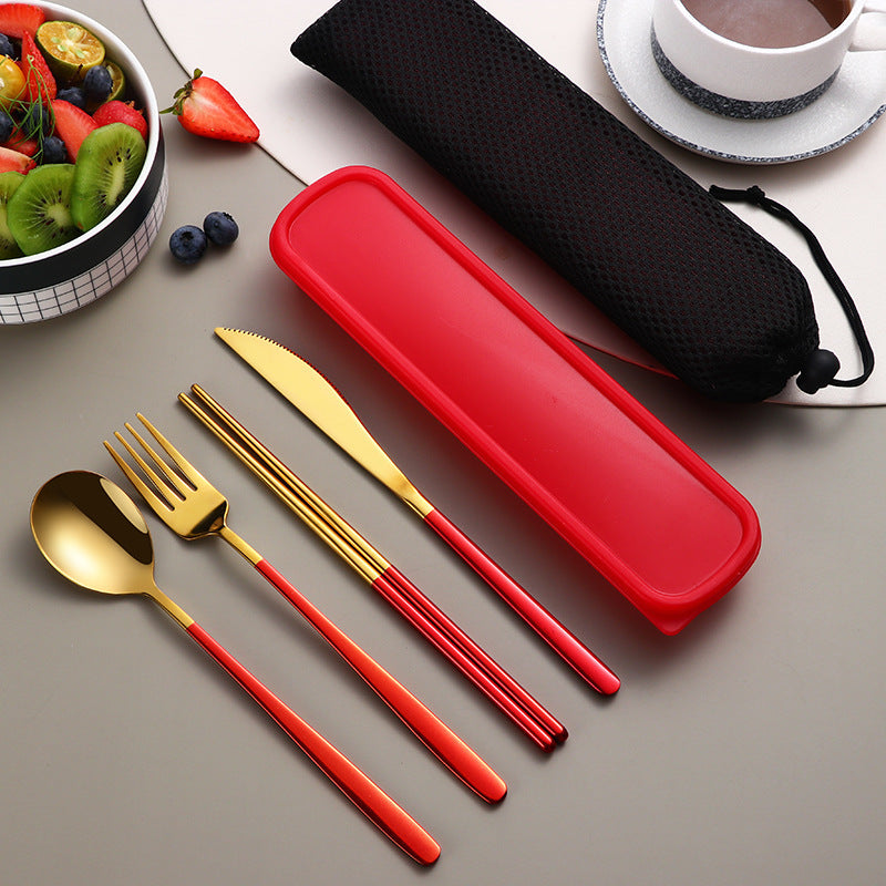 Portable Gold Knife, Fork, and Spoon Set with Stylish Case