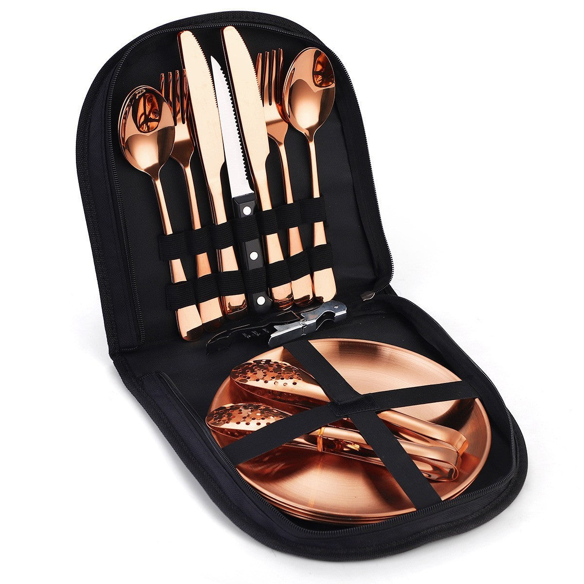 Elegant 4-Person Golden Stainless Steel Camping Cutlery Set
