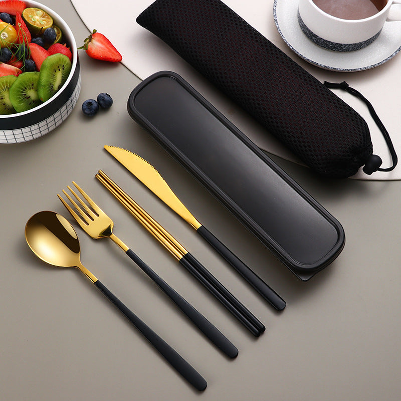 Portable Gold Knife, Fork, and Spoon Set with Stylish Case