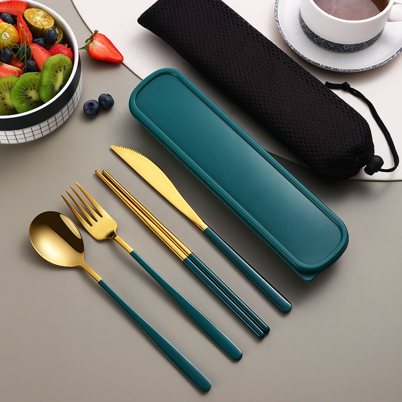 Portable Gold Knife, Fork, and Spoon Set with Stylish Case