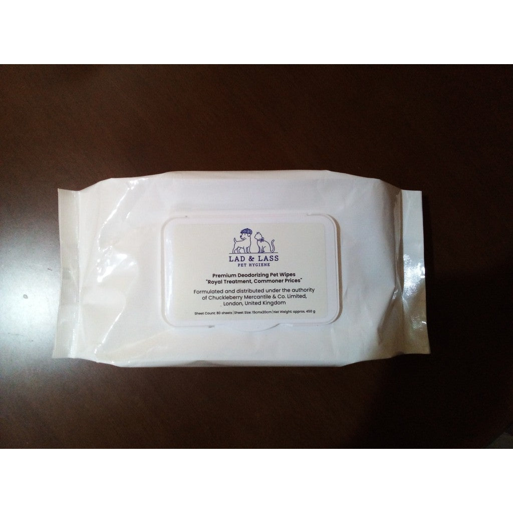 Lad & Lass Deodorizing Pet Wipes (80ct) – Thick Grooming Wipes for Dog & Cat Paws, Coat & Face
