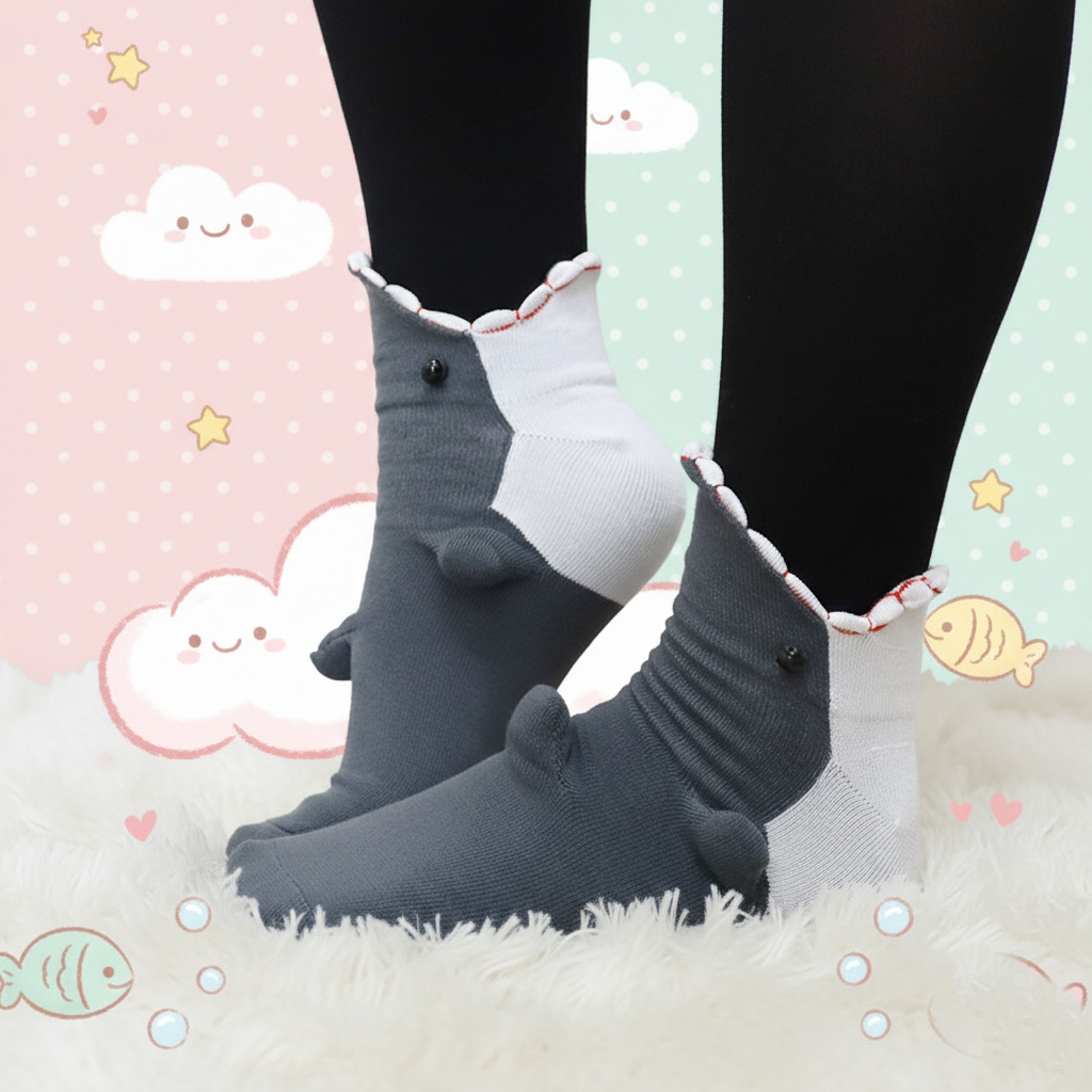 3D Knit Shark Attack Socks – Super Soft & Unique Winter Floor Socks "BEWARE OF THE SHARK BITE!"