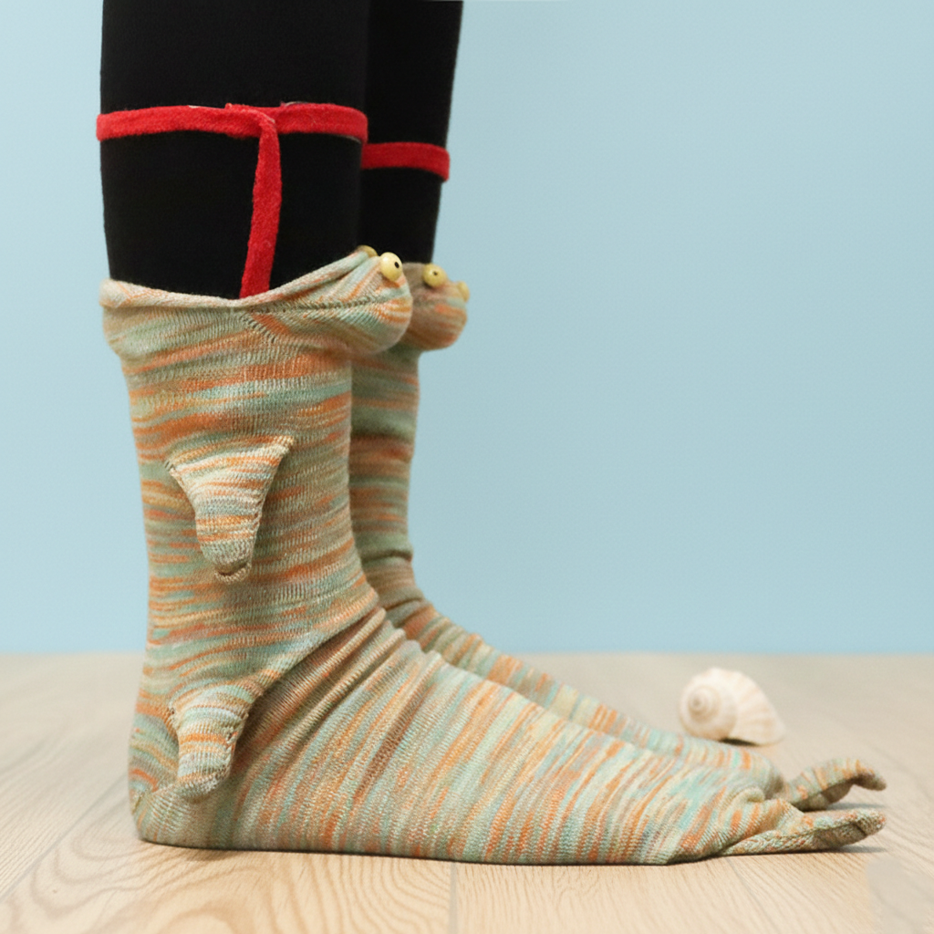 3D Knit Shark Attack Socks – Super Soft & Unique Winter Floor Socks "BEWARE OF THE SHARK BITE!"